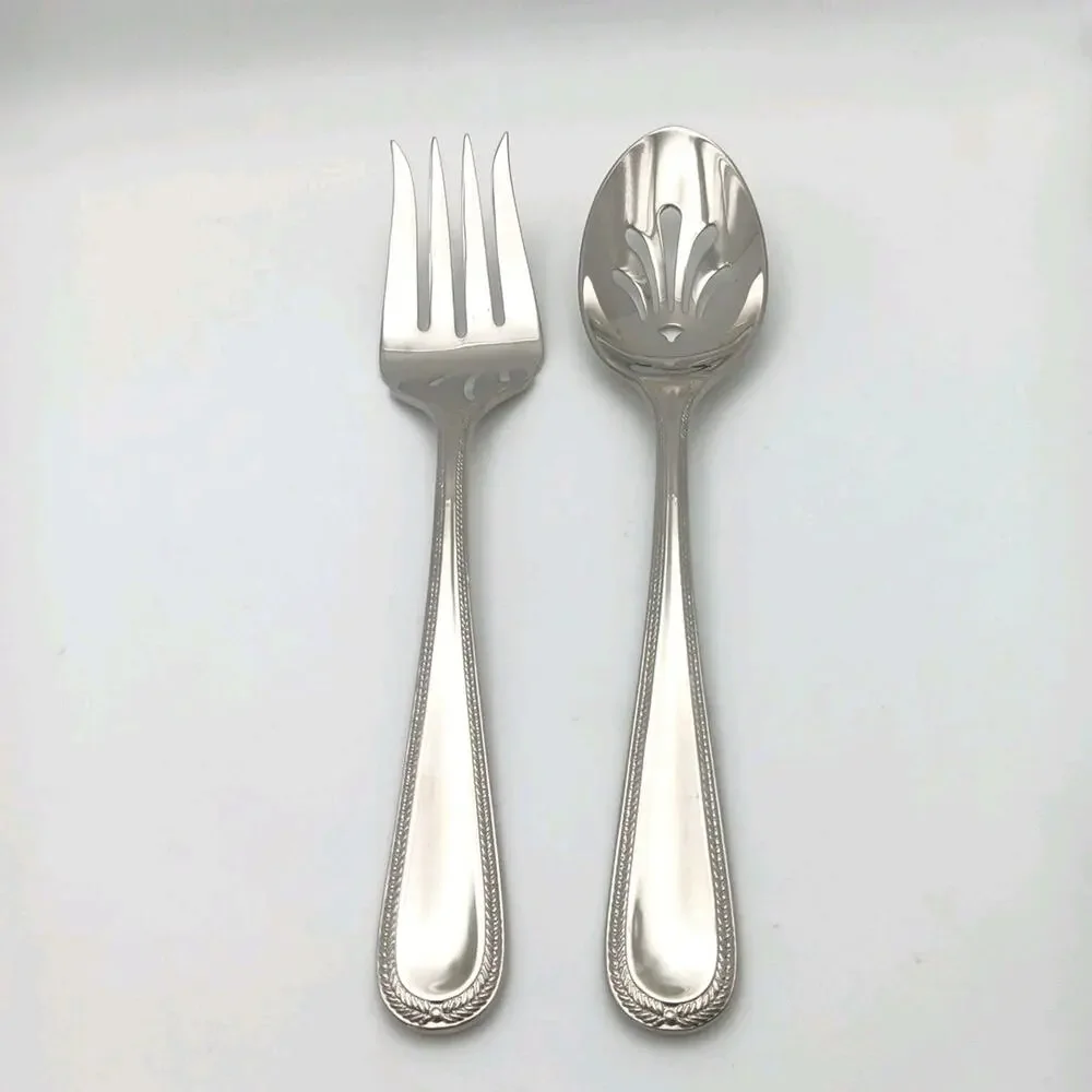Gorham Braid Serving Hostess 2 Piece Set Spoon Fork Stainless Flatware New